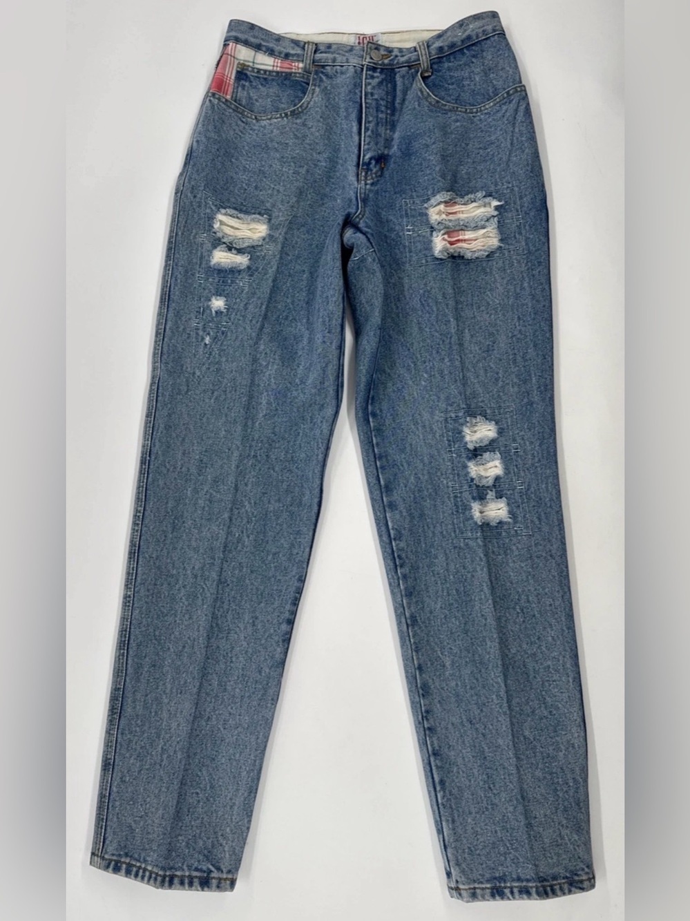 Vintage IOU  Patchwork Jeans Mens 31 Denim Distressed Stone Washed Tapered 31x32